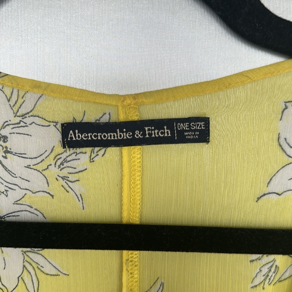 Abercrombie & Fitch yellow floral tie-front kimono sleeve sheer swimwear coverup - Picture 6 of 6